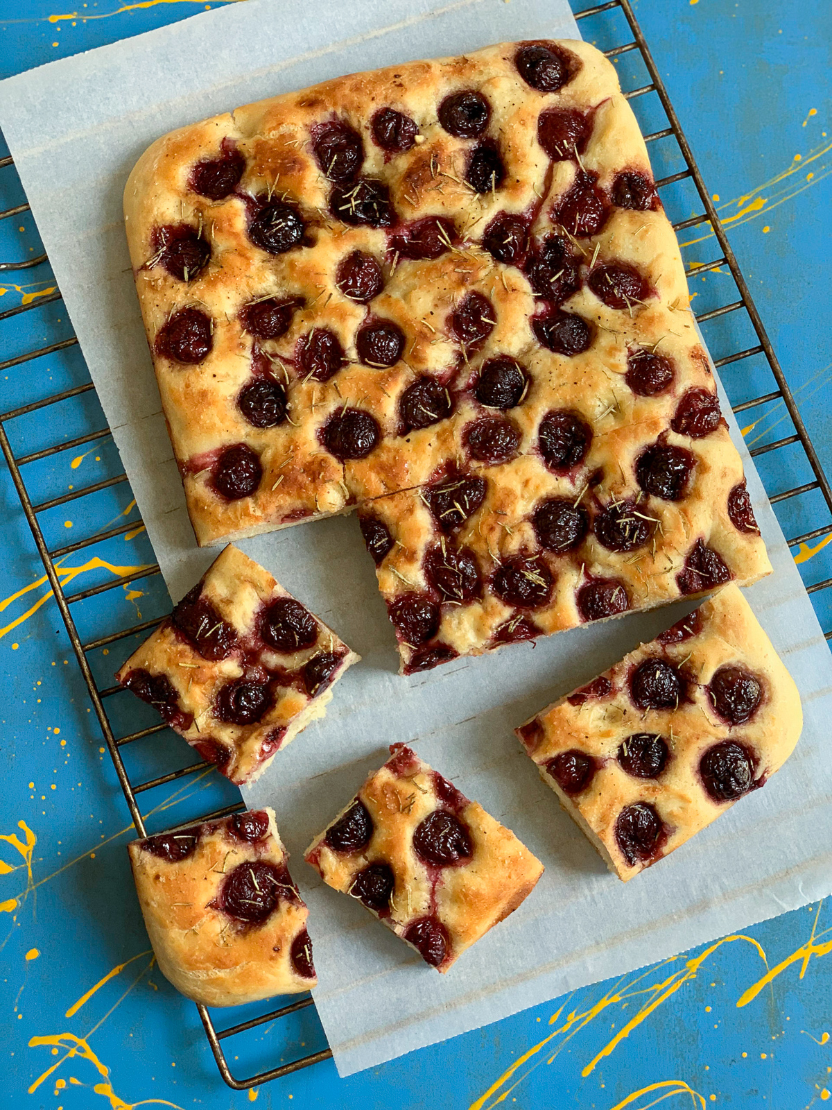 Cherry Focaccia with Rosemary and Balsamic - Sinamon Tales